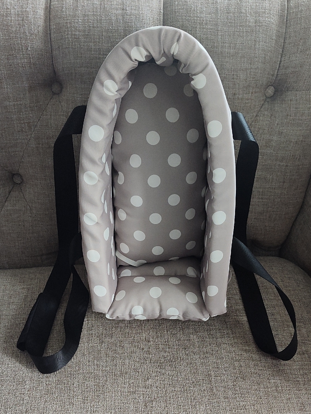 Polka Dot Gray Bicycle Pet Carrier With Insert And Collar Connector